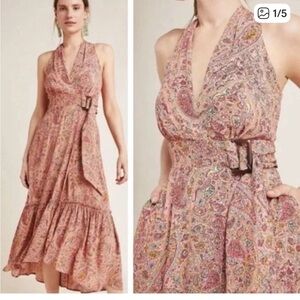 Anthropologie Marfa Pink Paisley Bohemian Midi Dress size 2.